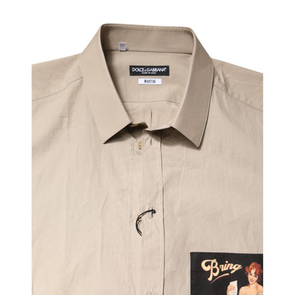 Dolce & Gabbana Beige Pin Up Print MARTINI Men Casual Shirt