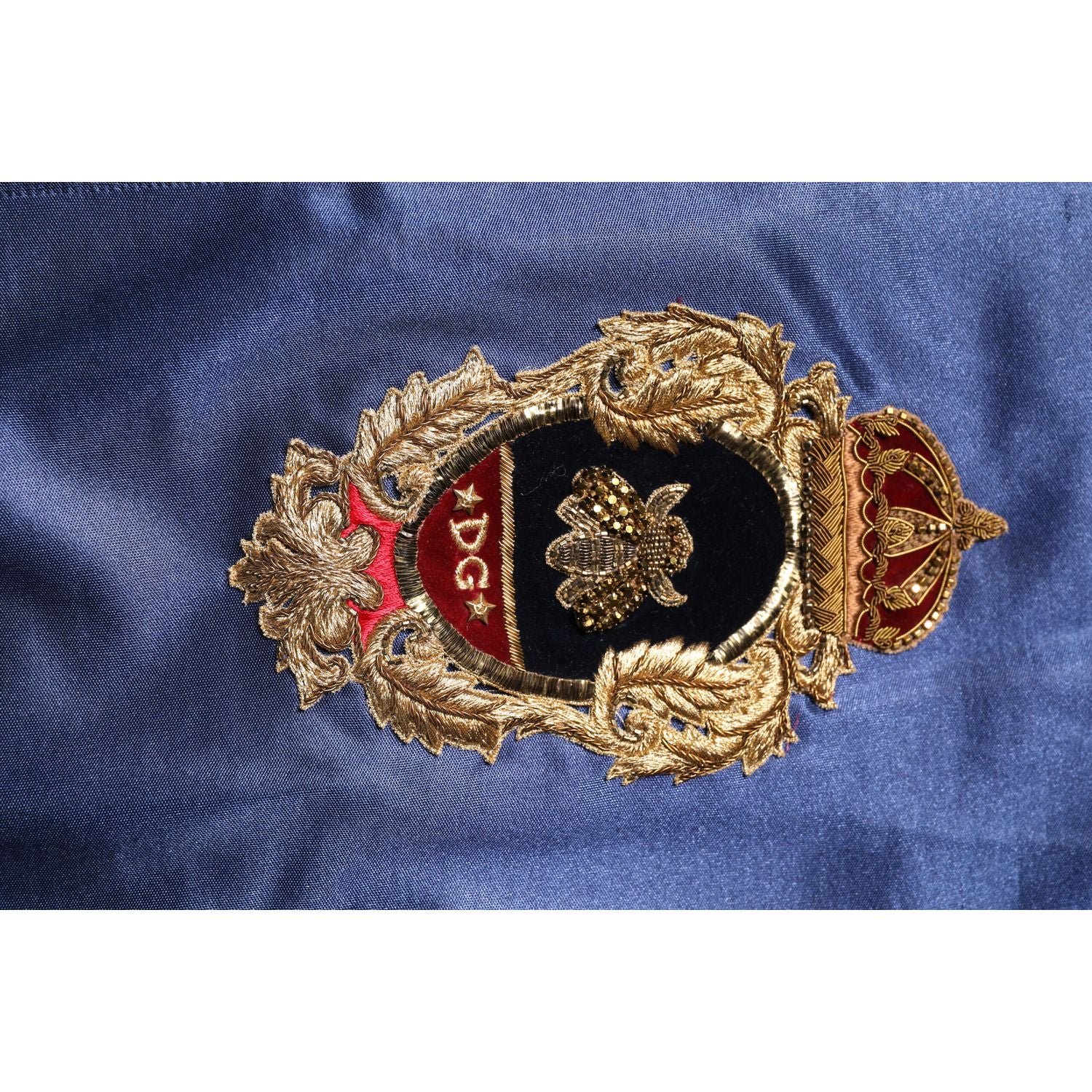 Dolce & Gabbana Blue Nylon Logo Patch Men Bomber Sweater