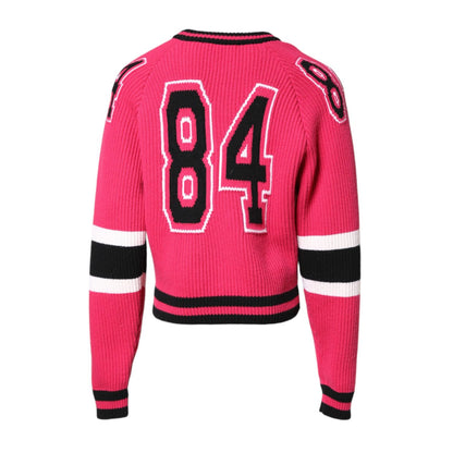 Dolce & Gabbana Pink Cotton Logo Print Knit Pullover Sweater