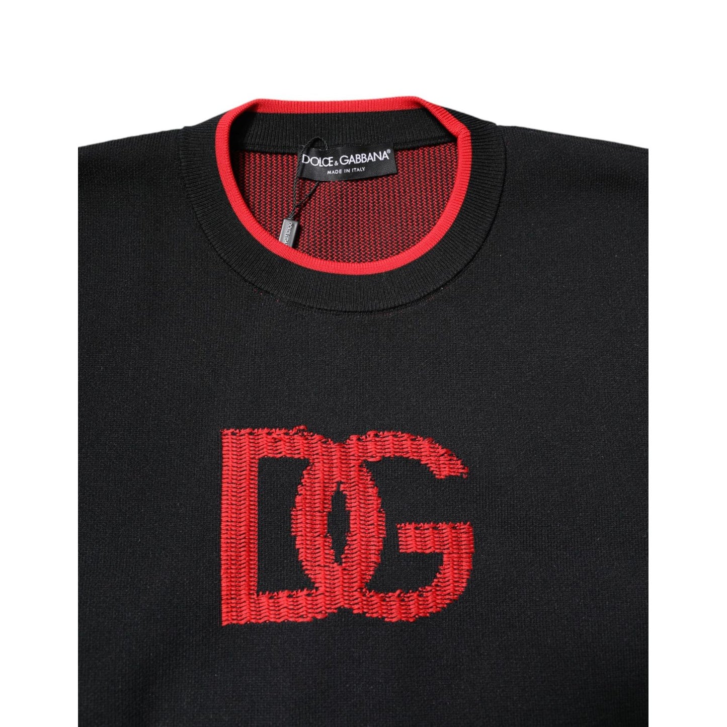 Dolce & Gabbana Black Nylon DGLogo Knit Men Pullover Sweater