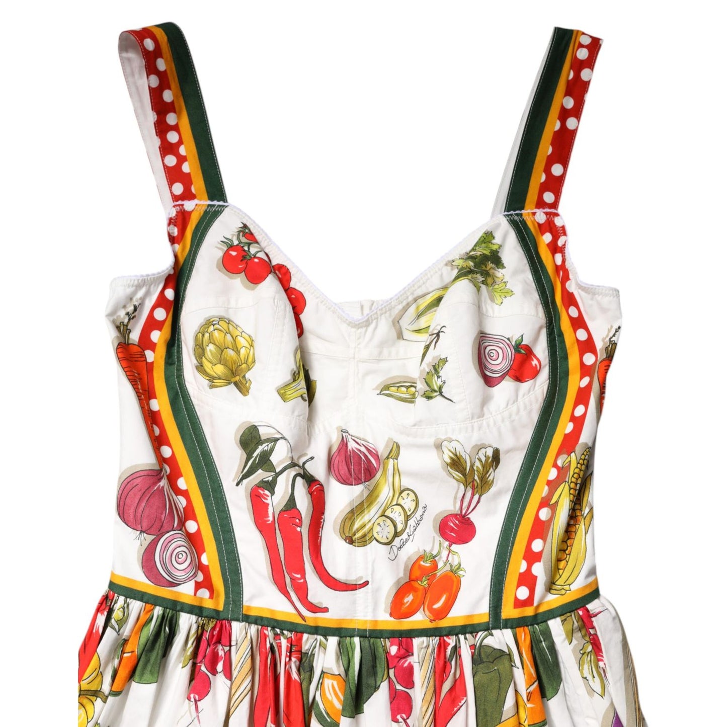 Dolce & Gabbana White Vegetables Sleeveless A-line Midi Dress