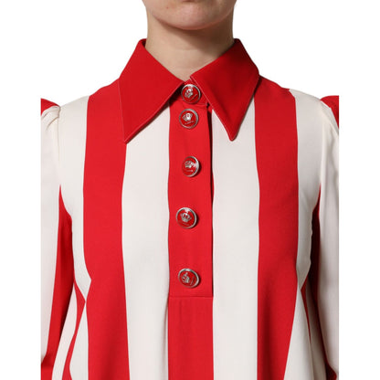 Dolce & Gabbana White Red Stripes Long Sleeves Mini Dress