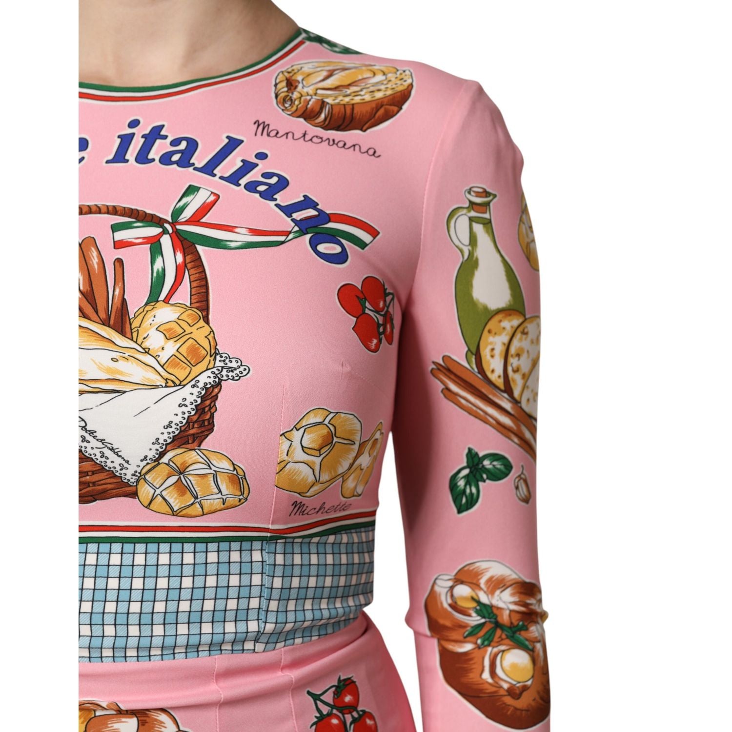 Dolce & Gabbana Pink Pastry Print Bodycon Sheath Midi Dress