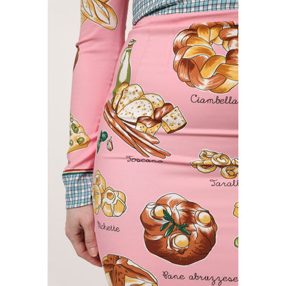 Dolce & Gabbana Pink Pastry Print Bodycon Sheath Midi Dress