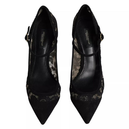 Dolce & Gabbana Black Mary Jane Taormina Lace Pumps Shoes