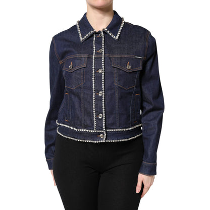 Dolce & Gabbana Blue Denim Cotton Crystal Embellished Jacket