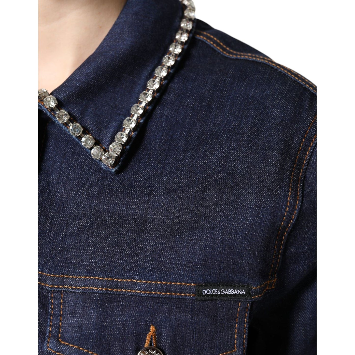 Dolce & Gabbana Blue Denim Cotton Crystal Embellished Jacket