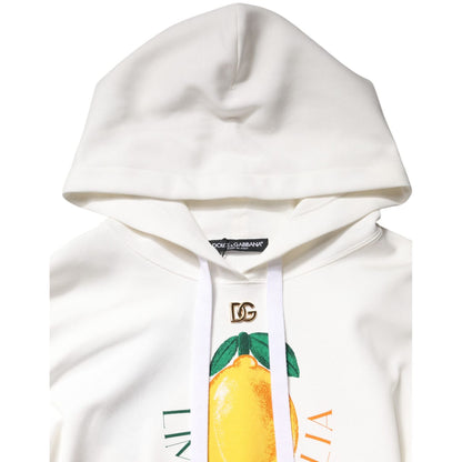Dolce & Gabbana Ivory Cotton Printed Hooded Pullover Sweater