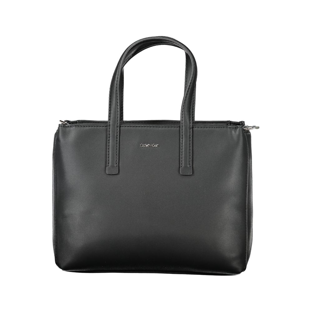 Calvin Klein Black Polyester Women Handbag with sleek design, dual handles, adjustable strap, and a secure zip closure for urban chic style