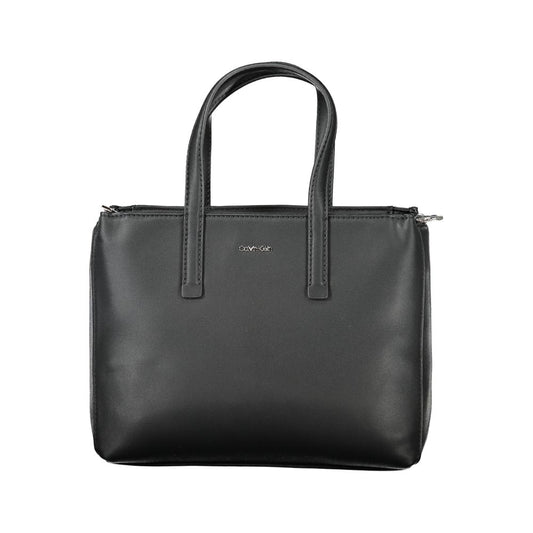 Calvin Klein Black Polyester Women Handbag with sleek design, dual handles, adjustable strap, and a secure zip closure for urban chic style