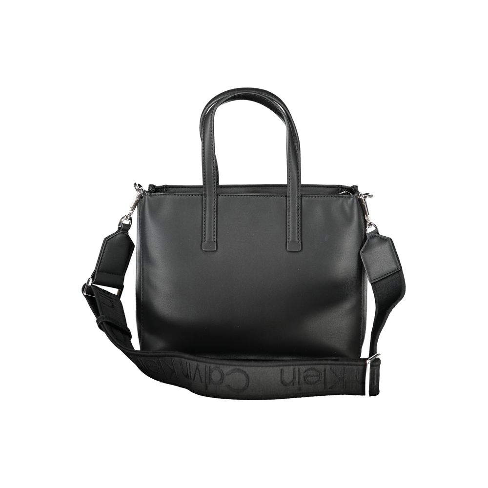 Calvin Klein Black Polyester Women Handbag with dual handles and adjustable strap.