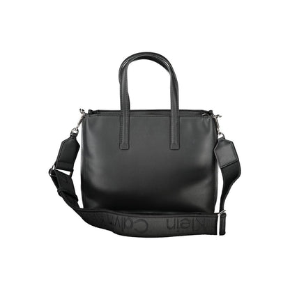Calvin Klein Black Polyester Women Handbag with dual handles and adjustable strap.