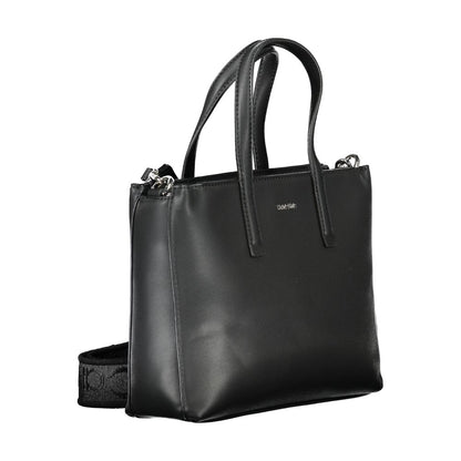 Calvin Klein Black Polyester Women Handbag with dual handles and adjustable shoulder strap, showcasing urban-chic elegance and functionality.