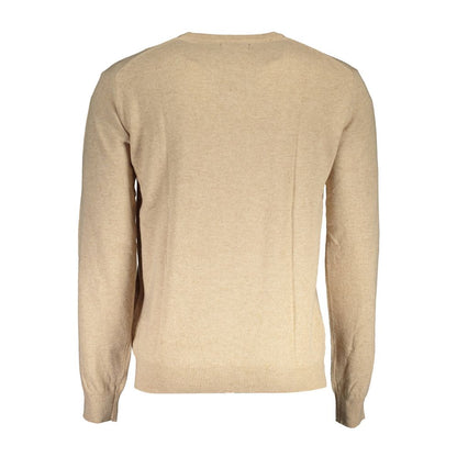 La Martina Beige Wool Men Sweater back view showcasing beige fabric and classic design.