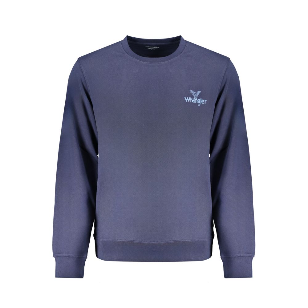 Wrangler Blue Cotton Men Sweater with logo on front, long sleeves, crew neck, perfect for casual style and comfort.