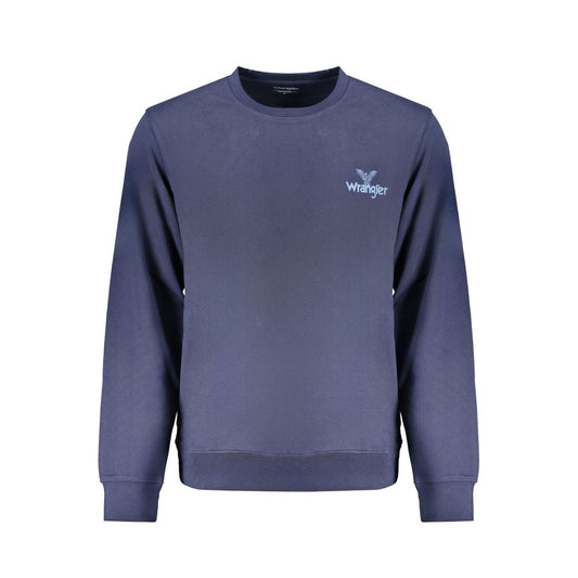 Wrangler Blue Cotton Men Sweater with logo on front, long sleeves, crew neck, perfect for casual style and comfort.