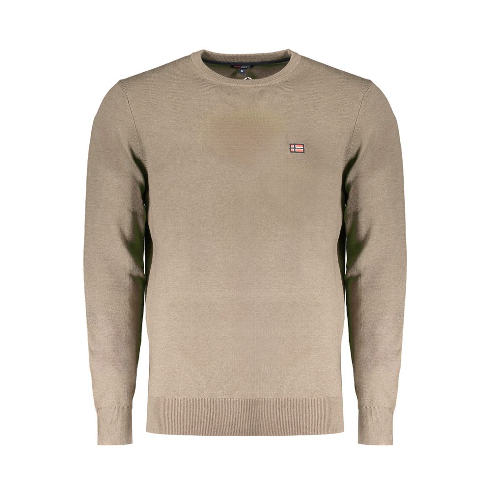 Norway 1963 Brown Wool Men Sweater with intricate embroidery and logo; Scandinavian chic, long-sleeved crew-neck design for ultimate comfort.
