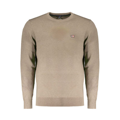 Norway 1963 Brown Wool Men Sweater with intricate embroidery and logo; Scandinavian chic, long-sleeved crew-neck design for ultimate comfort.