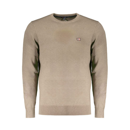 Norway 1963 Brown Wool Men Sweater with intricate embroidery and logo; Scandinavian chic, long-sleeved crew-neck design for ultimate comfort.