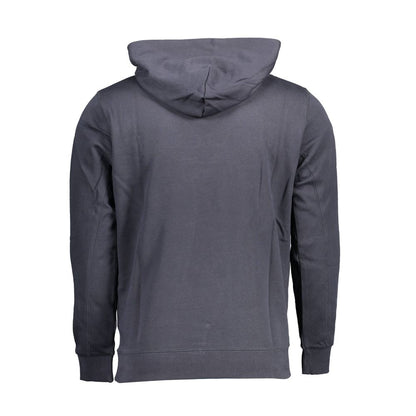 Back view of U.S. POLO ASSN. Blue Cotton Men Sweater, showcasing hoodie design with bold contrast details.