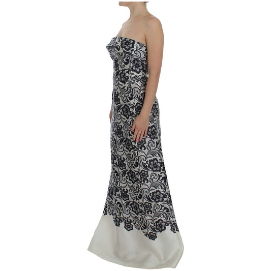 Dolce & Gabbana White Floral Lace Silk Corset Maxi Dress NOC10083-1
