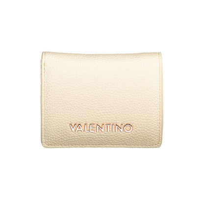 Mario Valentino Beige Polyethylene Wallet with logo, featuring card spaces, coin purse, and automatic closure made from recycled materials