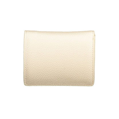 Mario Valentino Beige Polyethylene Wallet with card spaces and coin purse, features automatic closure and logo, made from recycled materials.