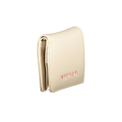 Mario Valentino Beige Polyethylene Wallet with logo, automatic closure, and card spaces. Eco-friendly design with coin purse.