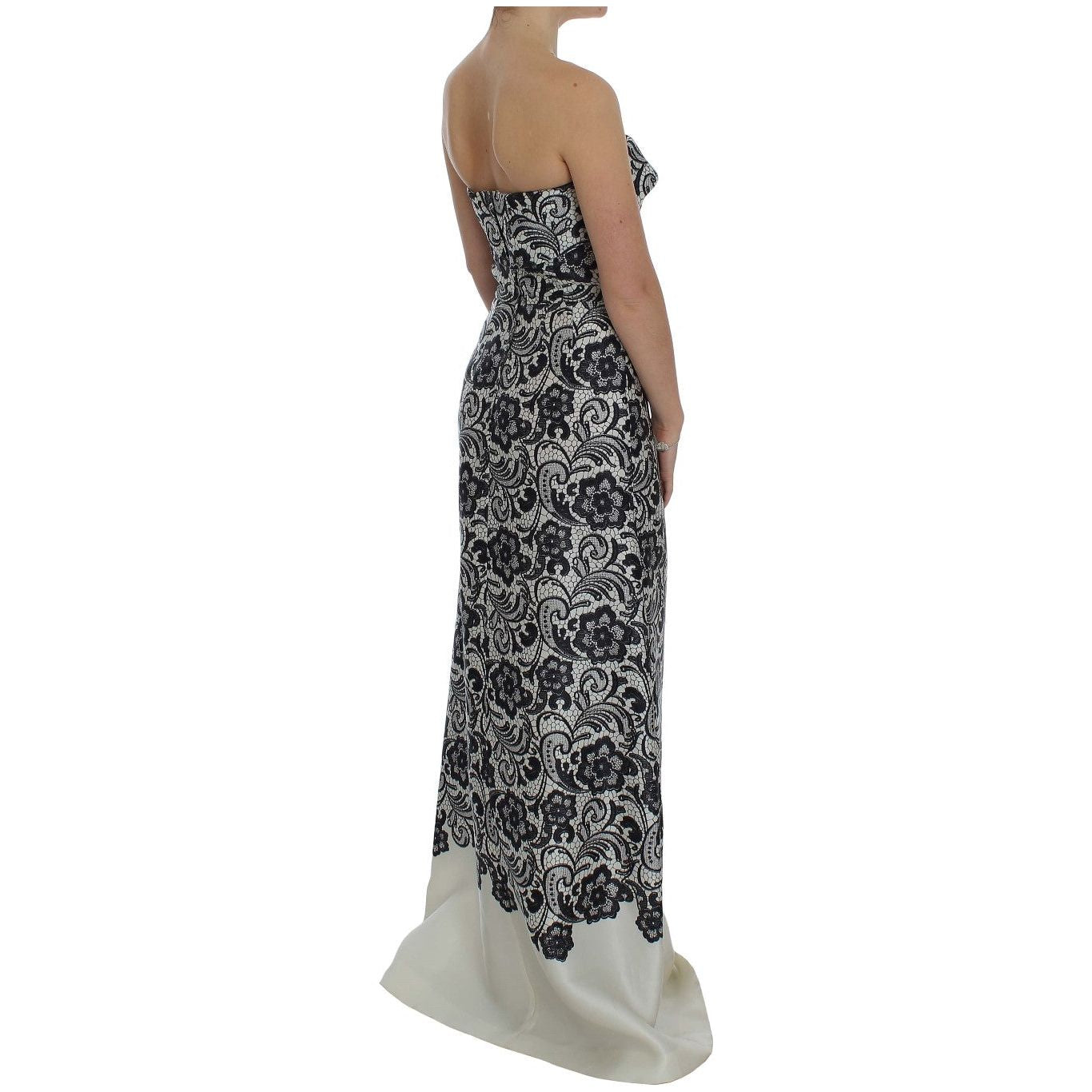 Dolce & Gabbana White Floral Lace Silk Corset Maxi Dress