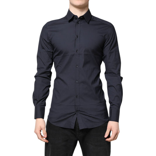 Dolce & Gabbana Dark Blue GOLD Cotton Dress Formal Shirt
