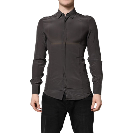 Dolce & Gabbana Dark Gray Silk GOLD Dress Formal Shirt