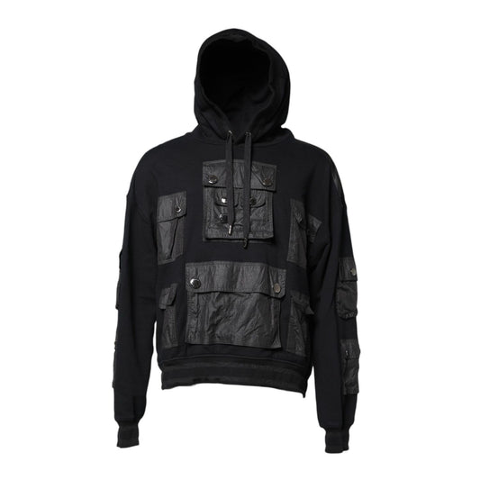 Dolce & Gabbana Black Cotton Hooded Sweatshirt Sweater