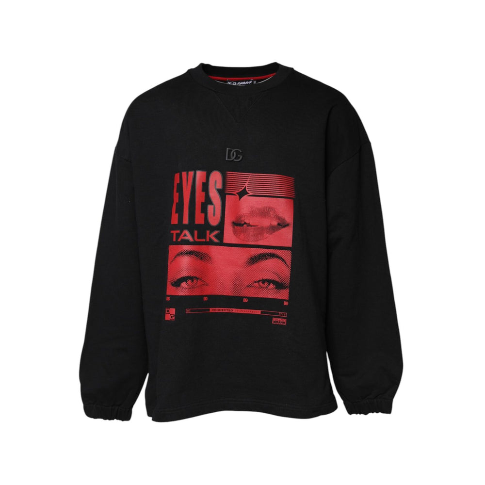 Dolce & Gabbana Black Cotton Graphic Print Pullover Sweater