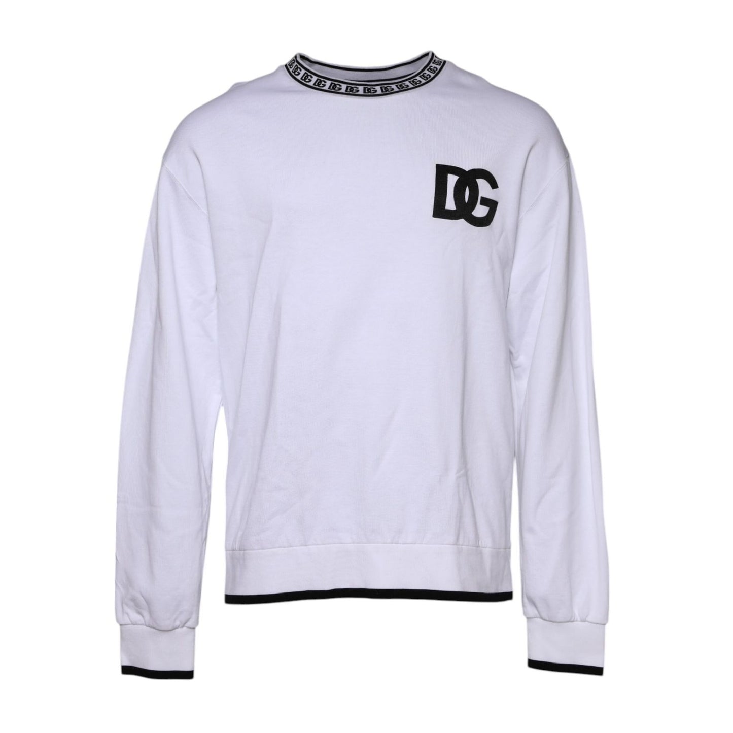 Dolce & Gabbana White Logo Cotton Crew Neck Pullover Sweater