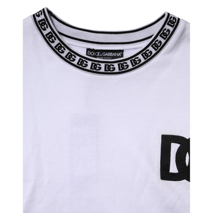 Dolce & Gabbana White Logo Cotton Crew Neck Pullover Sweater