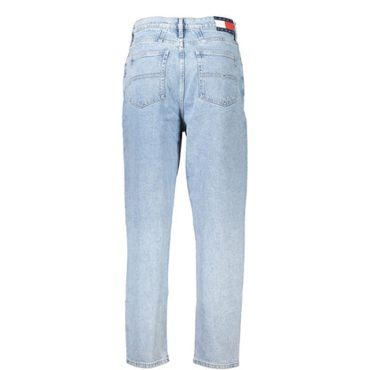Back view of Tommy Hilfiger Blue Cotton Women Jeans with iconic logo and tapered fit.