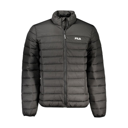 Fila Black Polyester Jacket with long sleeves, water repellent, zip closure, logo, external and internal pockets for versatile use.