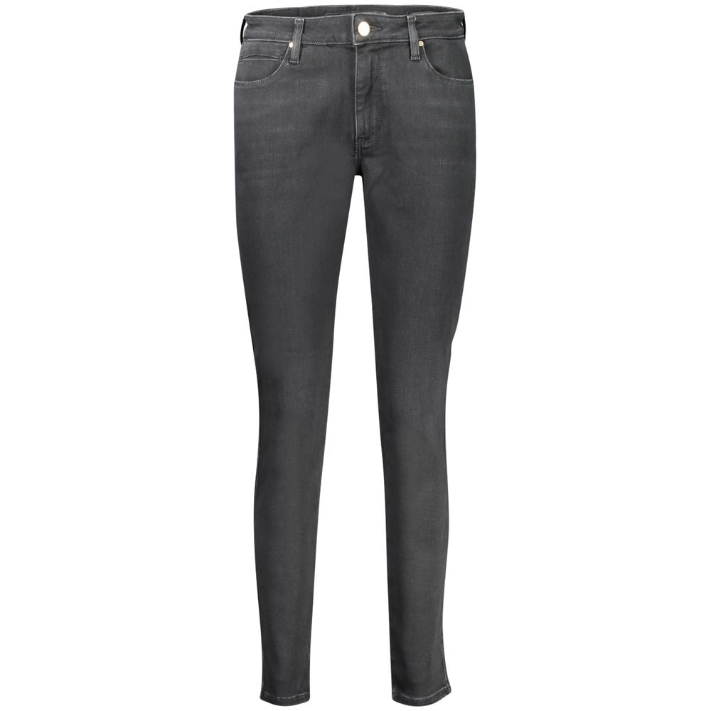 Guess Jeans Black Cotton Women Jeans featuring a sleek skinny mid fit, 5-pocket style, and sustainable recycled cotton material.