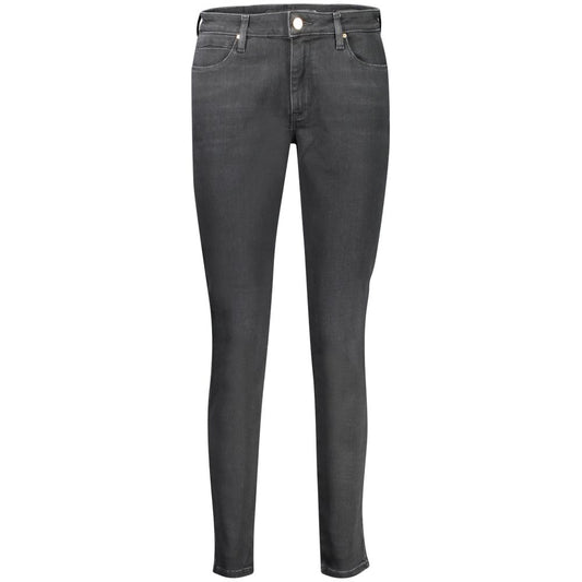 Guess Jeans Black Cotton Women Jeans featuring a sleek skinny mid fit, 5-pocket style, and sustainable recycled cotton material.