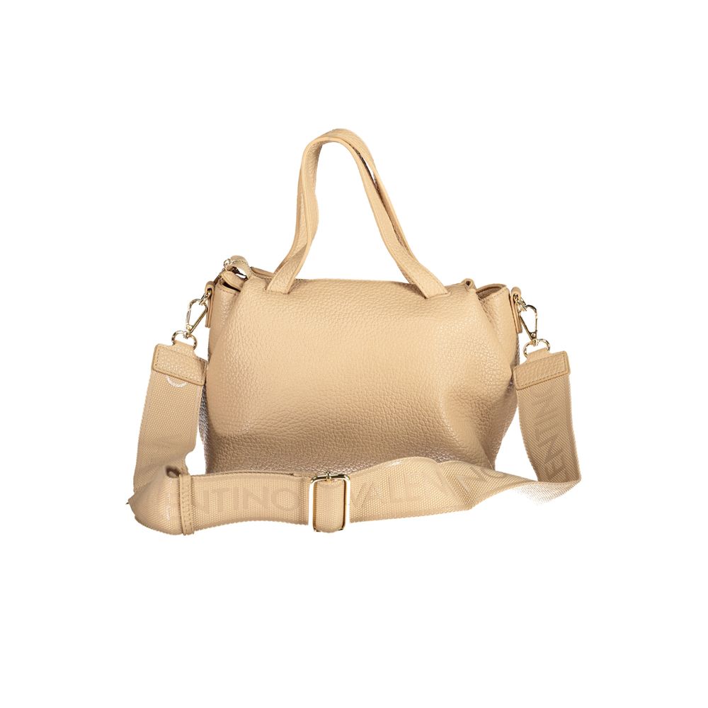Mario Valentino Beige Polyethylene Women Handbag with detachable strap and zip closure, perfect for elegant style and convenience.