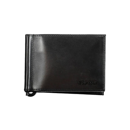 Calvin Klein Black Leather Men Wallet with RFID protection and money clip for secure, stylish organization.