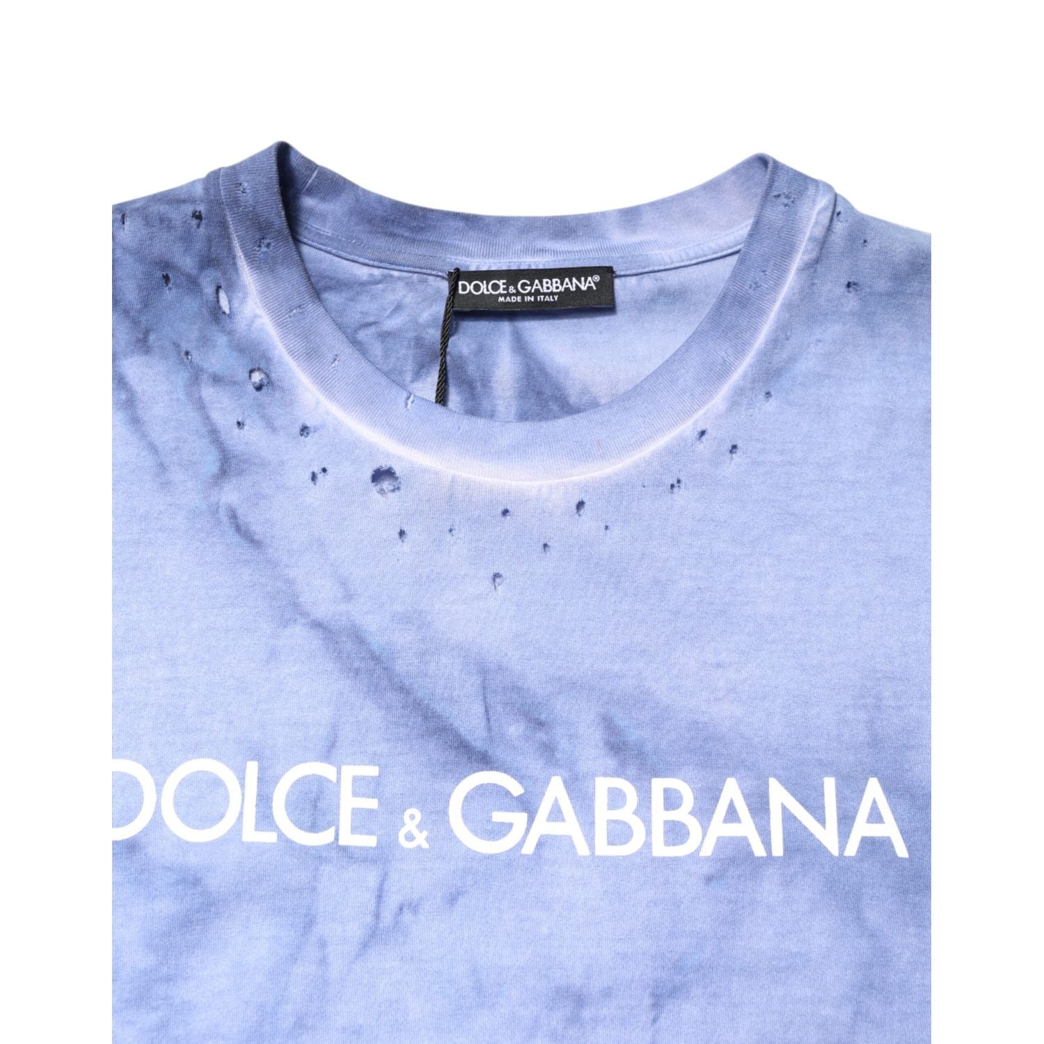 Dolce & Gabbana Blue Cotton Logo Print Crew Neck T-shirt