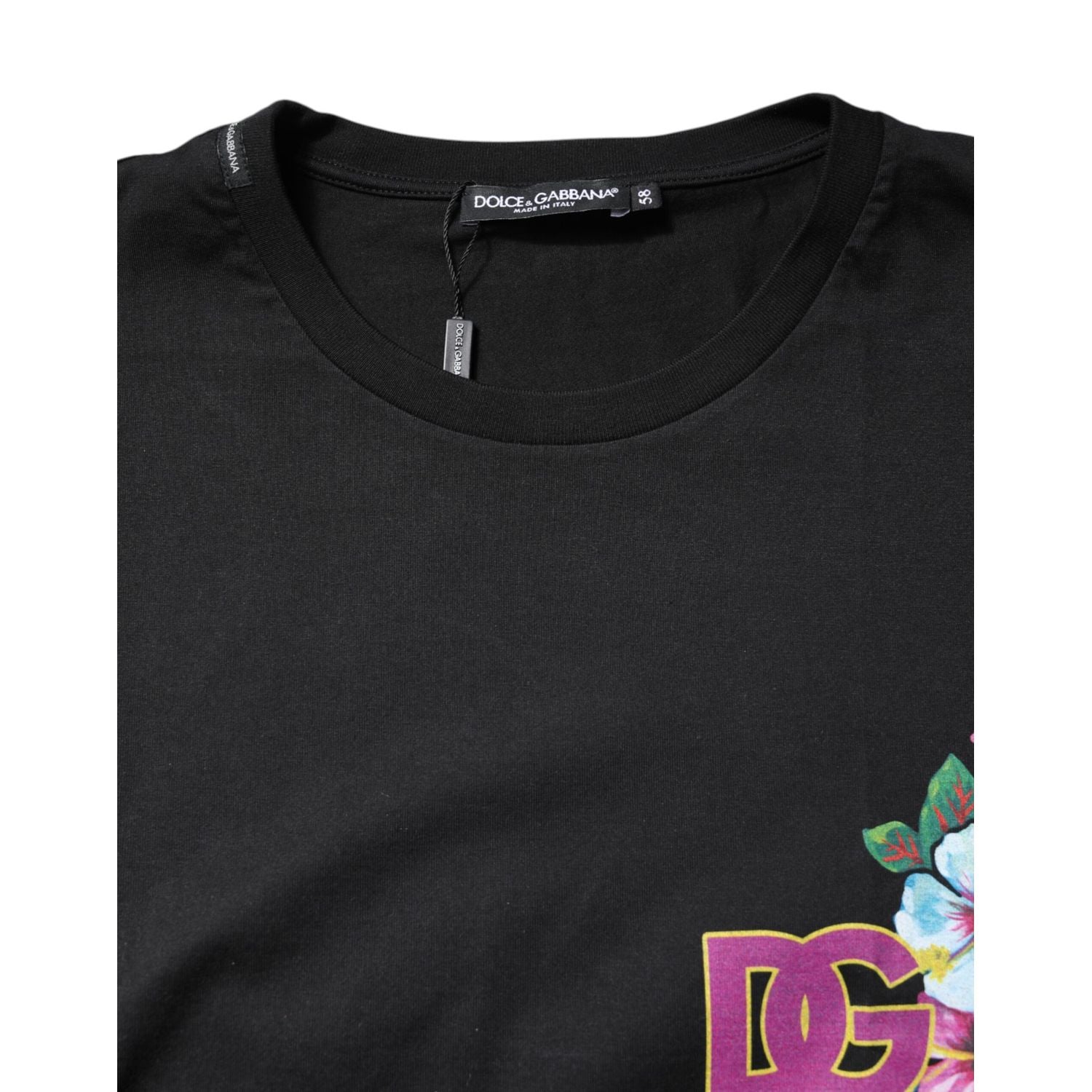 Dolce & Gabbana Black DG Floral Print Crew Neck T-shirt