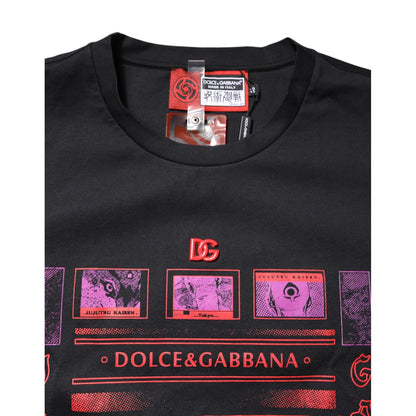 Dolce & Gabbana Black Cotton Graphic Print Crew Neck T-shirt