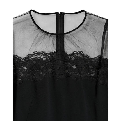 Dolce & Gabbana Black Lace Trim Nylon Tulle Sheath Midi Dress