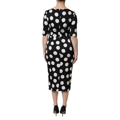 Dolce & Gabbana Black White Polka Dot Sheath Midi Dress