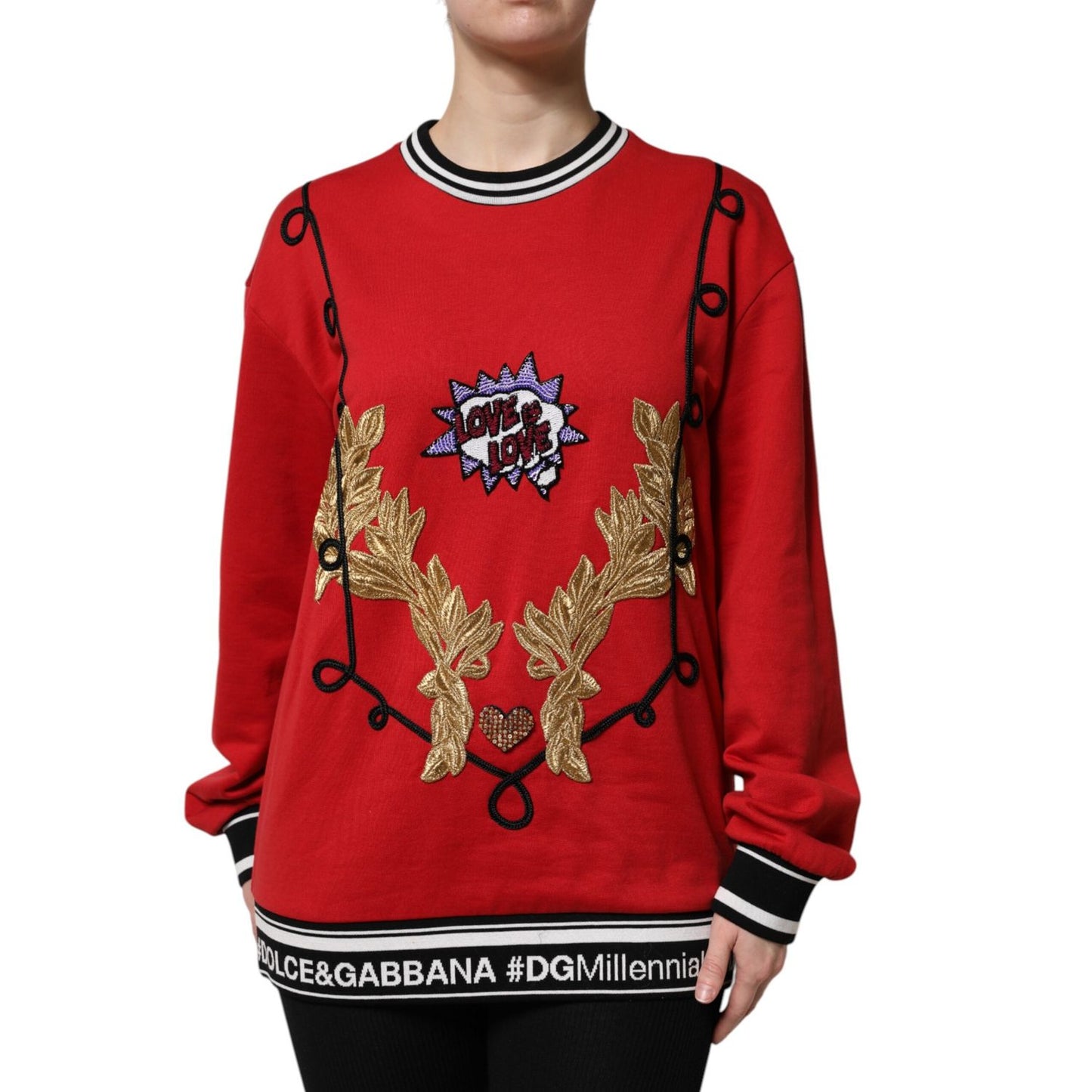 Dolce & Gabbana Red Cotton Queen Sequined Pullover Sweater