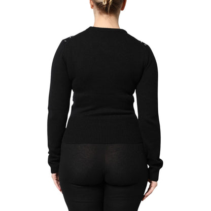 Dolce & Gabbana Black Cashmere Embellished Long Sleeves Top