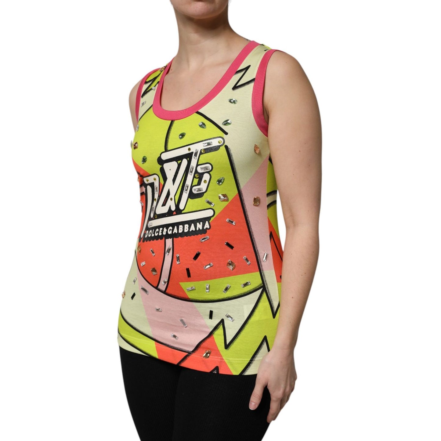 Dolce & Gabbana Multicolor Printed Crystal Embellishment Top