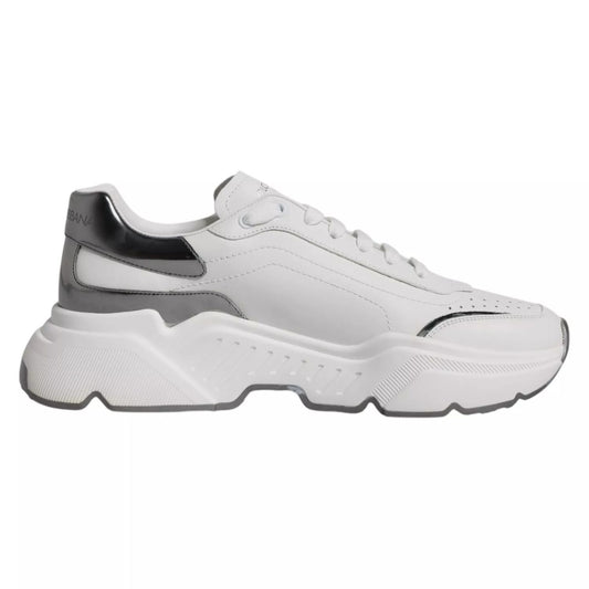 Dolce & Gabbana White Silver DAYMASTER Leather Sneakers Shoes